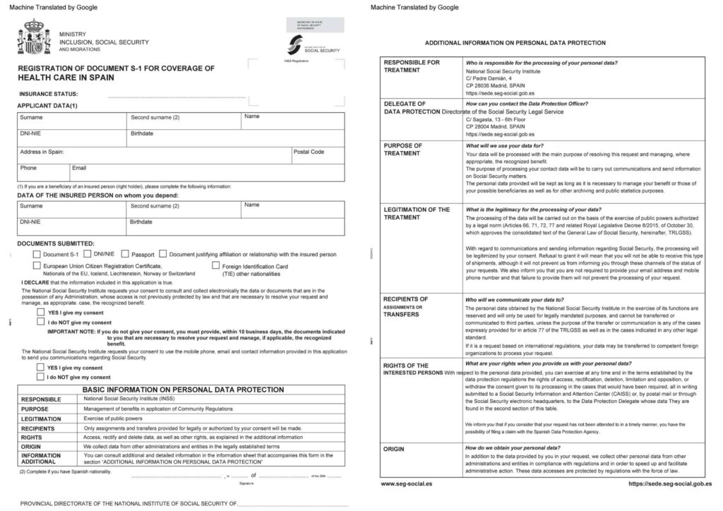 Spain Non Lucrative Visa and S1 Form: Seeking a Translation for Registration