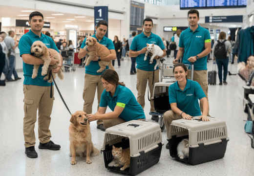 Pet Cargo staff with dogs and cats